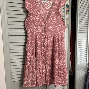 Pink Polka Dot Button-Down Dress